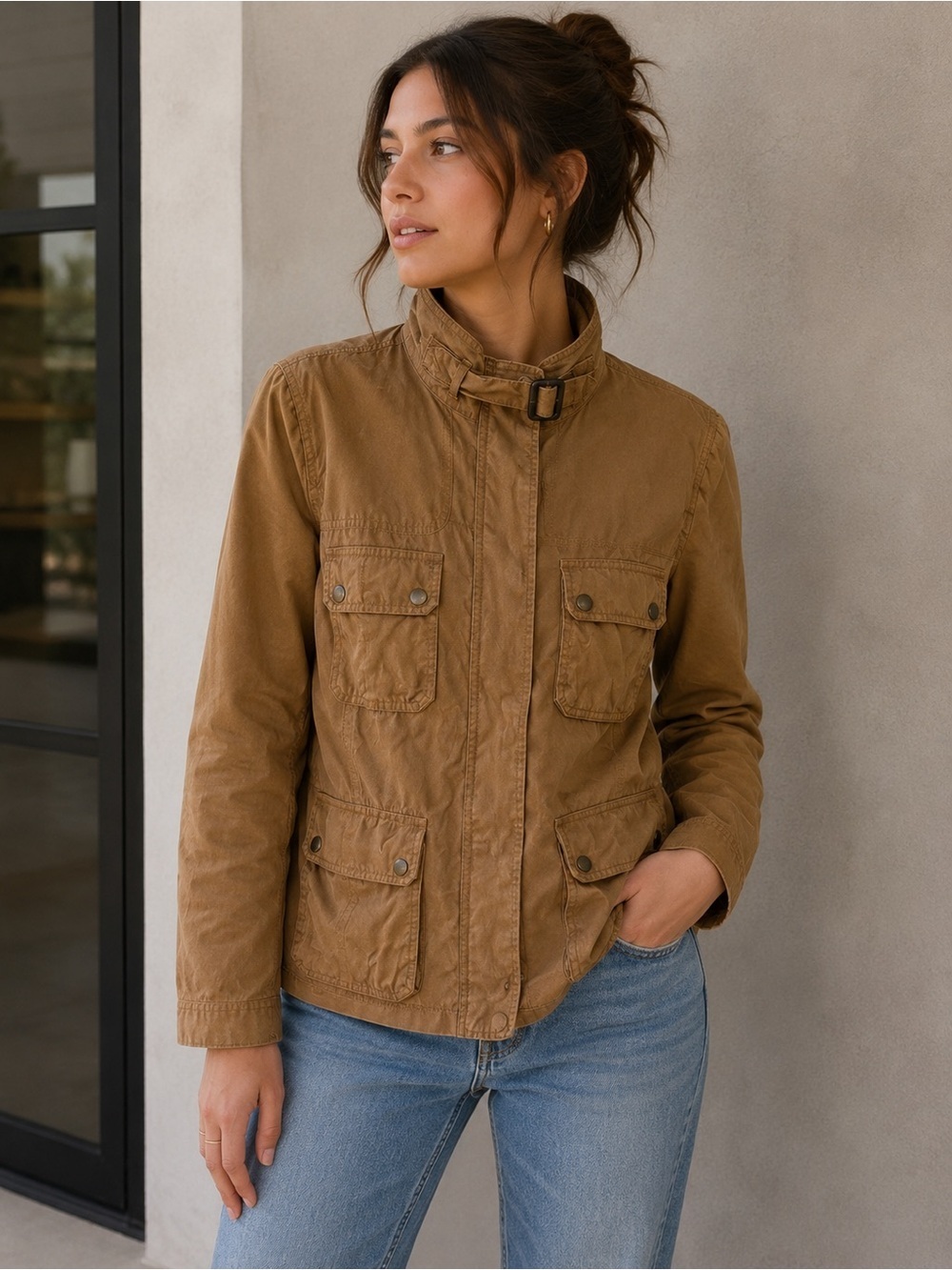 GAP Women's Tan Military Industral Cargo Utility Jacket Size XS Casual Fall